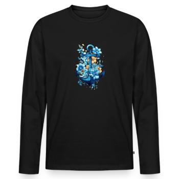 Ancre bleue avec une touche florale - T-shirt manches longues Premium bio Homme - noir - Devant - Nico (187cm)