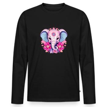 Pink Elephant - Indian Flowers & Ornaments - Men's Premium Organic Long Sleeve Shirt - black - Front - Nico (187cm)