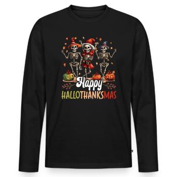 Hallothanksmas Halloween Thanksgiving Weihnachten - Männer Premium Bio Langarmshirt - Schwarz - Vorne - Nico (187cm)