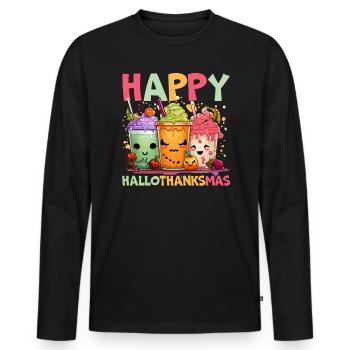 Hallothanksmas Halloween Thanksgiving Weihnachten - Männer Premium Bio Langarmshirt - Schwarz - Vorne - Nico (187cm)