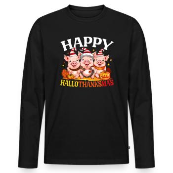 Hallothanksmas Halloween Thanksgiving Weihnachten - Männer Premium Bio Langarmshirt - Schwarz - Vorne - Nico (187cm)