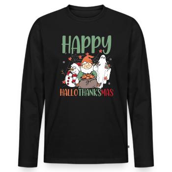 Hallothanksmas Halloween Thanksgiving Weihnachten - Männer Premium Bio Langarmshirt - Schwarz - Vorne - Nico (187cm)
