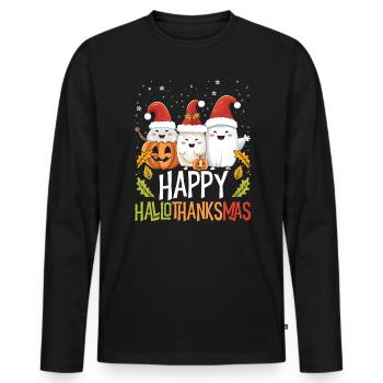 Hallothanksmas Halloween Thanksgiving Weihnachten - Männer Premium Bio Langarmshirt - Schwarz - Vorne - Nico (187cm)