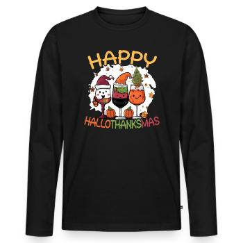 Hallothanksmas Halloween Thanksgiving Weihnachten - Männer Premium Bio Langarmshirt - Schwarz - Vorne - Nico (187cm)