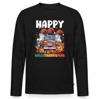 Hallothanksmas Halloween Thanksgiving Weihnachten - Männer Premium Bio Langarmshirt - Schwarz - Vorne - Nico (187cm)
