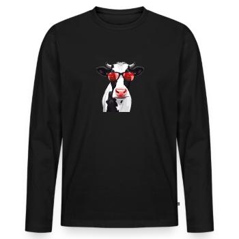 Comic-Kuh Design - Männer Premium Bio Langarmshirt - Schwarz - Vorne - Nico (187cm)