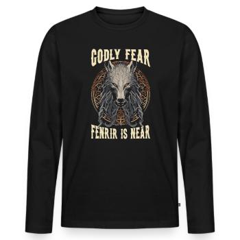Fenrir Loup Viking Nordique Norsemen Odins Loup - T-shirt manches longues Premium bio Homme - noir - Devant - Nico (187cm)