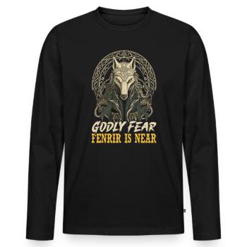 Fenrir Loup Viking Nordique Norsemen Odins Loup - T-shirt manches longues Premium bio Homme - noir - Devant - Nico (187cm)