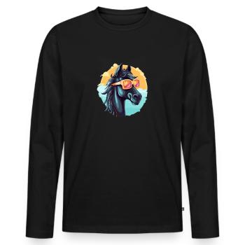 Cartoon Pferd Sonnenbrille Vintage Meer - Männer Premium Bio Langarmshirt - Schwarz - Vorne - Nico (187cm)