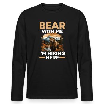 Bear Hiking Mountain Climbing Hiker Bear Lover - Men's Premium Organic Long Sleeve Shirt - black - Front - Nico (187cm)