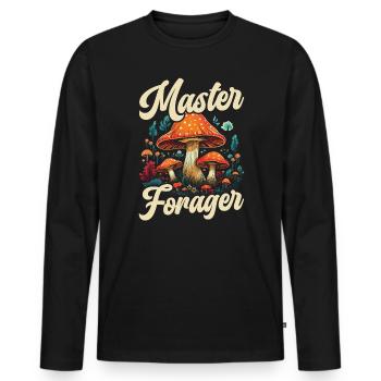 Mushroom Foraging Mycology Fungi Morel Hunting - Men's Premium Organic Long Sleeve Shirt - black - Front - Nico (187cm)