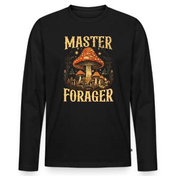 Mushroom Foraging Mycology Fungi Morel Hunting - Men's Premium Organic Long Sleeve Shirt - black - Front - Nico (187cm)