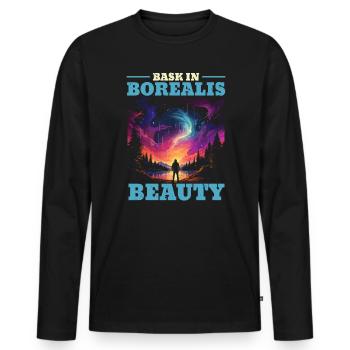 Aurora Borealis Dark Sky Nature Light Display - Men's Premium Organic Long Sleeve Shirt - black - Front - Nico (187cm)