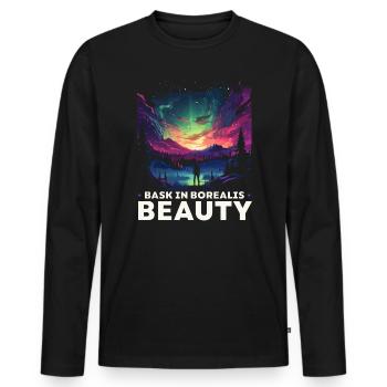 Aurora Borealis Dark Sky Nature Light Display - Men's Premium Organic Long Sleeve Shirt - black - Front - Nico (187cm)