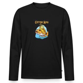Catfish King Cartoon - Pêche, pêche et chasse - T-shirt manches longues Premium bio Homme - noir - Devant - Nico (187cm)