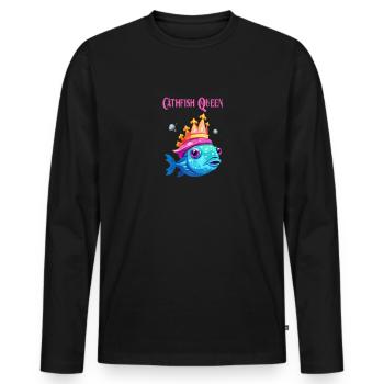 Catfish Queen Cartoon - Pour les pêcheuses - T-shirt manches longues Premium bio Homme - noir - Devant - Nico (187cm)