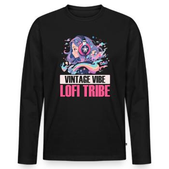 Lofi Mélomane Basse Fidélité Esthétique Japonaise - T-shirt manches longues Premium bio Homme - noir - Devant - Nico (187cm)
