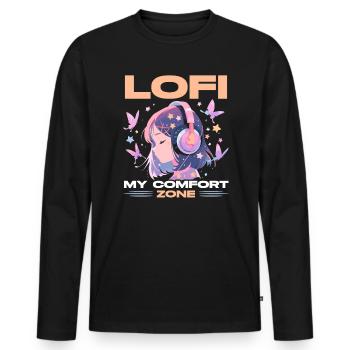 Lofi Mélomane Basse Fidélité Esthétique Japonaise - T-shirt manches longues Premium bio Homme - noir - Devant - Nico (187cm)