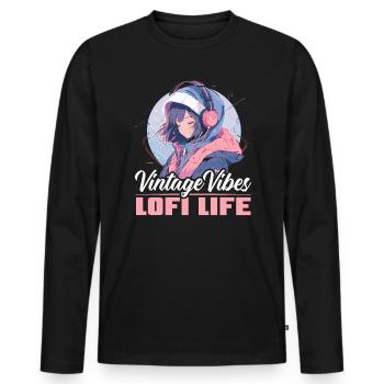 Lofi Music Lover Low Fidelity Japanese Aesthetic - Men's Premium Organic Long Sleeve Shirt - black - Front - Nico (187cm)