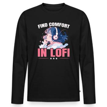Lofi Music Lover Low Fidelity Japanese Aesthetic - Men's Premium Organic Long Sleeve Shirt - black - Front - Nico (187cm)