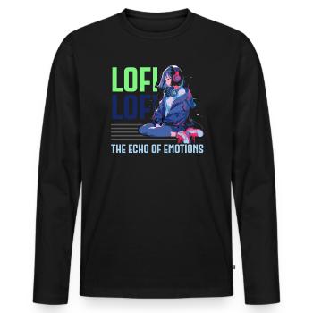 Lofi Mélomane Basse Fidélité Esthétique Japonaise - T-shirt manches longues Premium bio Homme - noir - Devant - Nico (187cm)