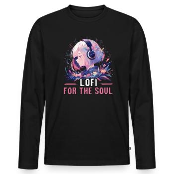 Lofi Mélomane Basse Fidélité Esthétique Japonaise - T-shirt manches longues Premium bio Homme - noir - Devant - Nico (187cm)