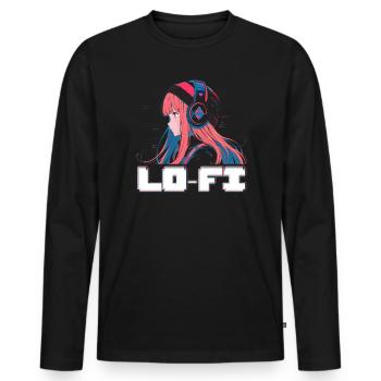 Lofi Mélomane Basse Fidélité Esthétique Japonaise - T-shirt manches longues Premium bio Homme - noir - Devant - Nico (187cm)