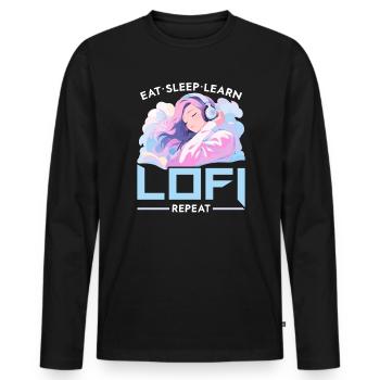 Lofi Mélomane Basse Fidélité Esthétique Japonaise - T-shirt manches longues Premium bio Homme - noir - Devant - Nico (187cm)