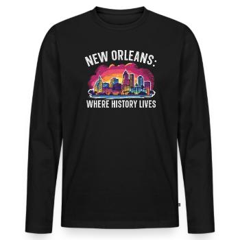 La Nouvelle-Orléans, Louisiane, États-Unis, États-Unis - T-shirt manches longues Premium bio Homme - noir - Devant - Nico (187cm)