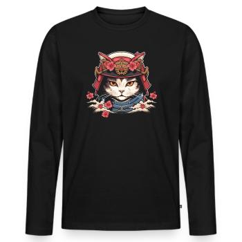 Chat samouraï japonais Japon Esthétique Amoureux des chats - T-shirt manches longues Premium bio Homme - noir - Devant - Nico (187cm)