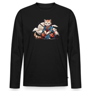 Chat samouraï japonais Japon Esthétique Amoureux des chats - T-shirt manches longues Premium bio Homme - noir - Devant - Nico (187cm)