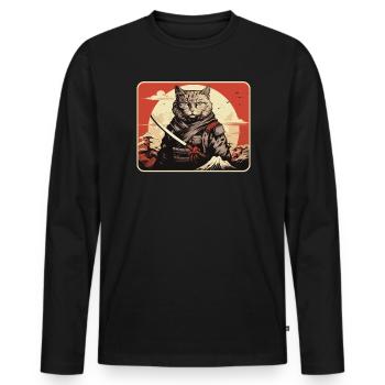 Chat samouraï japonais Japon Esthétique Amoureux des chats - T-shirt manches longues Premium bio Homme - noir - Devant - Nico (187cm)