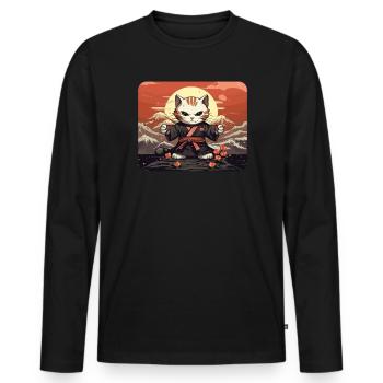 Chat samouraï japonais Japon Esthétique Amoureux des chats - T-shirt manches longues Premium bio Homme - noir - Devant - Nico (187cm)