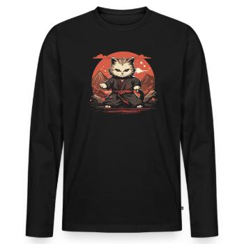 Chat samouraï japonais Japon Esthétique Amoureux des chats - T-shirt manches longues Premium bio Homme - noir - Devant - Nico (187cm)