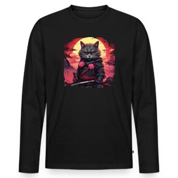 Chat samouraï japonais Japon Esthétique Amoureux des chats - T-shirt manches longues Premium bio Homme - noir - Devant - Nico (187cm)