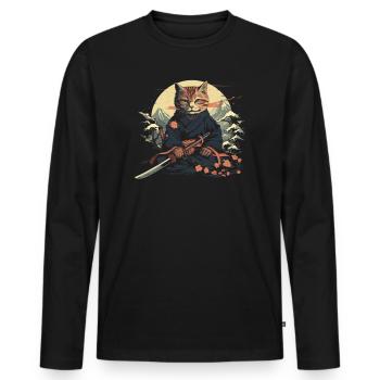 Chat samouraï japonais Japon Esthétique Amoureux des chats - T-shirt manches longues Premium bio Homme - noir - Devant - Nico (187cm)