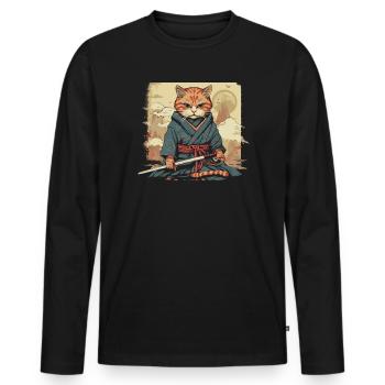 Chat samouraï japonais Japon Esthétique Amoureux des chats - T-shirt manches longues Premium bio Homme - noir - Devant - Nico (187cm)