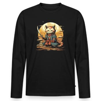 Chat samouraï japonais Japon Esthétique Amoureux des chats - T-shirt manches longues Premium bio Homme - noir - Devant - Nico (187cm)