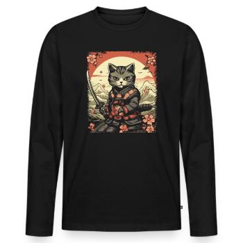 Chat samouraï japonais Japon Esthétique Amoureux des chats - T-shirt manches longues Premium bio Homme - noir - Devant - Nico (187cm)