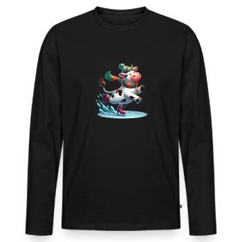 Schlittschuh laufen Kuh - Winter comic - Männer Premium Bio Langarmshirt - Schwarz - Vorne - Nico (187cm)