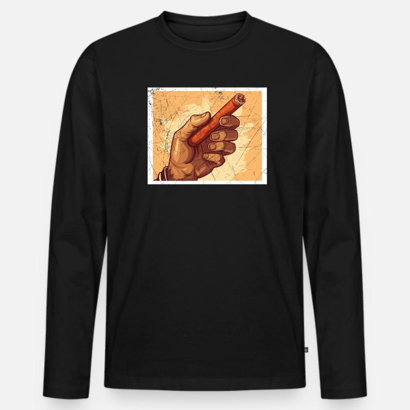 Zigarrenrauchen Tabakrauchen Zigarettenraucher Zigarre - Männer Premium Bio Langarmshirt - Schwarz