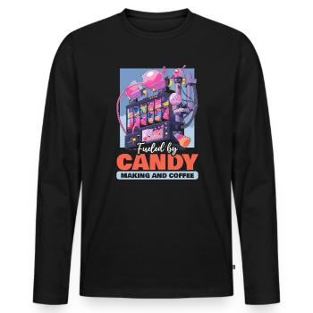 Fabrication de bonbons Fabricant de bonbons Fabrication de bonbons J’aime les bonbons - T-shirt manches longues Premium bio Homme - noir - Devant - Nico (187cm)