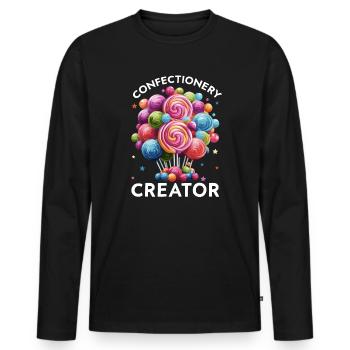 Fabrication de bonbons Fabricant de bonbons Fabrication de bonbons J’aime les bonbons - T-shirt manches longues Premium bio Homme - noir - Devant - Nico (187cm)