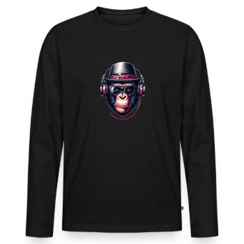 Cartoon monkey with headphones, glasses and hat - Men's Premium Organic Long Sleeve Shirt - black - Front - Nico (187cm)
