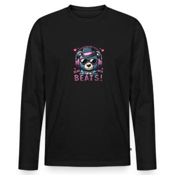 Animal en peluche comique avec lunettes de soleil et écouteurs - T-shirt manches longues Premium bio Homme - noir - Devant - Nico (187cm)