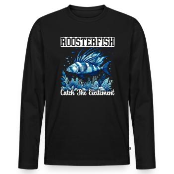 Poisson Coq Fish Catcher Pêcheur Pêcheur Pêche - T-shirt manches longues Premium bio Homme - noir - Devant - Nico (187cm)