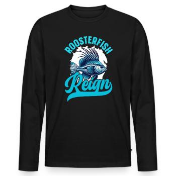Poisson Coq Fish Catcher Pêcheur Pêcheur Pêche - T-shirt manches longues Premium bio Homme - noir - Devant - Nico (187cm)