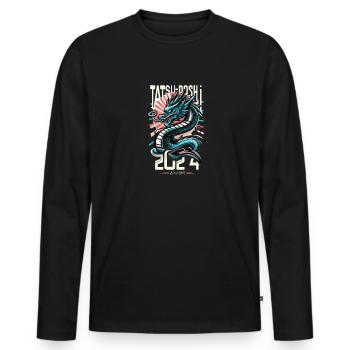 Dragon Japonais Rouge Soleil - T-shirt manches longues Premium bio Homme - noir - Devant - Nico (187cm)
