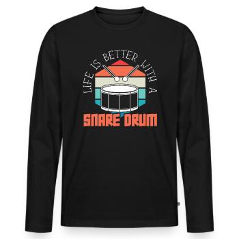 Snare Drum Musical Instrument Musician Drummer - Men's Premium Organic Long Sleeve Shirt - black - Front - Nico (187cm)