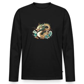 Dragon rising from the lake - Men's Premium Organic Long Sleeve Shirt - black - Front - Nico (187cm)
